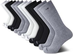 Мужские носки Calvin Klein Crew Socks - 12 пар дышащих спортивных носков с мягкой подкладкой для мужчин, для занятий спортом и бега, Grey Assorted