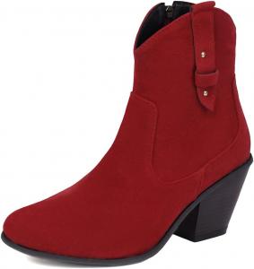 Женские классические ковбойские ботинки MRKEWUNEY с массивным каблуком, вестерн-бутильеры с боковой молнией, заостренным носком и стилем Челси, 383 Red