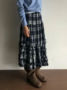 Многоярусная клетчатая юбка, женская юбка Doux Belle, цвет Navy