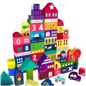 Деревянные кубики для строительства города из домов, башен, Монтессори развивающие, 100 шт. MINEXO