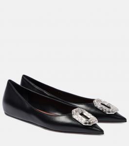 Балетки из кожи с декоративными элементами Camelia Amina Muaddi, Black/White