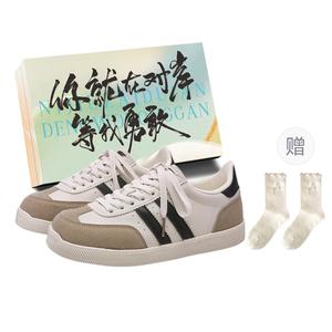 JimiXiong Женские низкие скейтерские кроссовки бежево-черные с коробкой и носками в подарок, цвет Beige Black+Box+Gift Socks