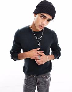 Вязаный джемпер & SONS с круглым вырезом темно-синего цвета Only & Sons