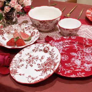 Modengzhufu Rose Holiday: набор керамической посуды для дома, подарок на свадьбу или новоселье, набор тарелок и мисок для новобрачных, в подарочной коробке, винтажная тарелка с цветочным принтом, 20.6 см, 1 шт