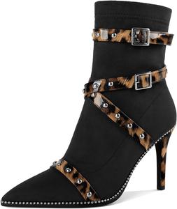Женские ботильоны Joseywade с каблуком 3,7 дюйма, шпильку, украшенные бусинами и заклепками, с заостренным носком, боковой молнией, из замши, размер 5-13