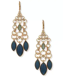 Серьги-Люстры золотистого оттенка с кубическим цирконием и стеклянным камнем Lonna & Lilly, blue