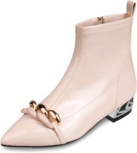 Женские модные ботильоны YDN с острым носком, цепочками, каблук-блок, низкий каблук, боковая молния, для вечеринок, шопинга, свиданий, размеры 4-16 US, Apricot