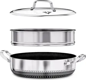 Сковорода с крышкой, пригодная для использования в духовке, нержавеющая сталь, устойчивая к царапинам, подходит для индукционных плит, 30 см, без ПФОК, многофункциональная, с функцией приготовления на пару Markenlos