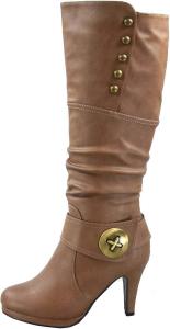 TOP Moda Женские Сапоги до Колена с Круглым Носком и Шнуровкой на Высоком Каблуке, Модель Page-65, Taupe/Button