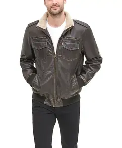 Мужская кожаная куртка-бомбер авиатор с подкладкой из искусственного меха Sherpa Levi's, коричневый