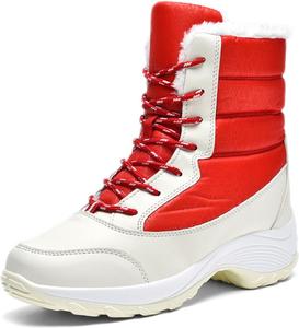 Женские хлопковые зимние ботинки с меховой подкладкой, теплые зимние ботинки на шнуровке с платформой, удобные уличные ботинки с противоскользящей подошвой для зимней ходьбы Boxpopla, Red
