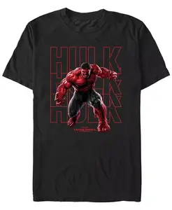 Мужская футболка с коротким рукавом Red Hulk Text Stack Marvel, черный