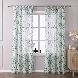Штора вуаль с петлями, полупрозрачная, с узором Листья, ШxВ: 140x225 см, зеленая, 1 шт. Joyswahl