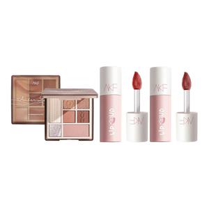Набор косметики для женщин AKF, eyeshadow palette amber коричневый + lip puree m02 cherry cheese + m07 sea salt toffee