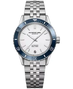 Женские часы Freelancer Diver с белым циферблатом и браслетом, 36 мм Raymond Weil