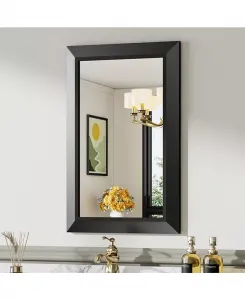 Зеркало для ванной комнаты, настенные зеркала в металлической раме толщиной 24" x 16" для установки над раковиной, в спальне, гостиной, прихожей, прямоугольные настенные зеркала черного цвета (горизонтальные/вертикальные) Amorho, black