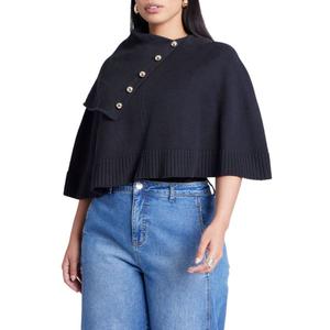 Женский свитер-пончо с пуговицами ELOQUII, Black onyx