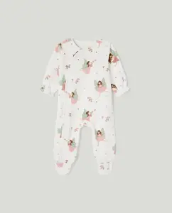 Длинный велюровый комбинезон с принтом для маленькой девочки Cotton Juice, белый