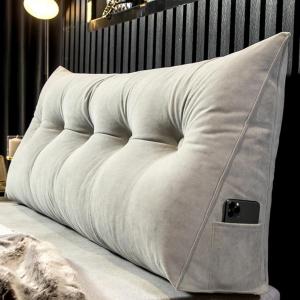 Треугольная подушка-клин для изголовья кровати, съемный чехол и два больших боковых кармана для дивана-кровати или двухъярусной кровати (цвет: серый, размер: односпальный (39 дюймов/100 см)) COZMAX, Gray