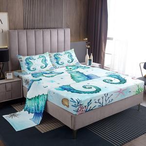 Erosebridal Комплект постельного белья Seahorse для детей с морскими обитателями, голубой, Light Blue