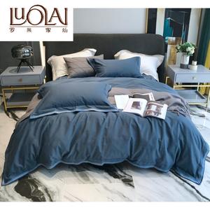 LUOLAI HOME Простыня 180x200 см, пододеяльник 200x230 см, длинноволокнистый хлопок, сатиновое переплетение, темный серо-синий
