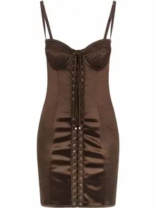 Платье мини с люверсами Dolce & Gabbana, коричневый