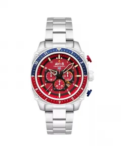 Мужские часы Hawker Hunter Atlas Dual-Time Chronograph с браслетом из цельной нержавеющей стали, 44 мм AVI-8