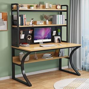 Компьютерный стол Xinmeikai с полкой для хранения, органайзером и книжной полкой, 100x60x170 см, черная рама + светлый орех [Pegboard]