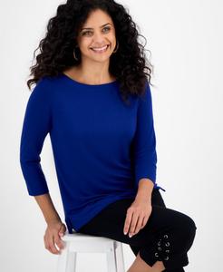 Женская блузка с вырезом-лодочкой и рукавами 3/4 JM Collection, Bright Sapphire