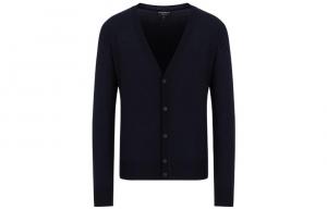 Простой трикотажный кардиган из шерсти Virgin wool с V-образным вырезом EMPORIO ARMANI, синий