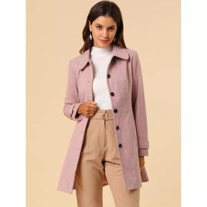 Женское рождественское однобортное зимнее пальто с воротником Питера Пэна ALLEGRA K, бежевый