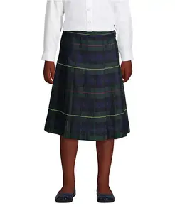 Школьная юбка для девочек в клетку плиссе ниже колена Lands' End, зеленый