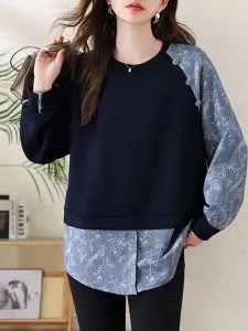 Женский топ в стиле рубашки с цветочным принтом и пуговицами Doux Belle, цвет Navy