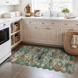 Ковровая дорожка с фестоном Hy Hao Yun Lai Floral для кухни, 61х122 см, зелёный/цветочный