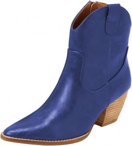Женские ботильоны на среднем массивном каблуке, ковбойские ботинки, заостренный носок, боковая молния, обувь для вечеринки, шопинга и повседневной носки, размеры 4-16 США Wo wagas, Blue