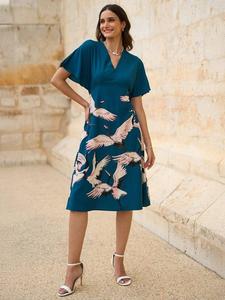 Миди-платье с принтом журавля Yumi, бирюзовый