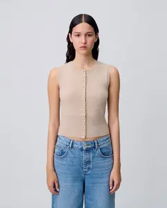 Женский вязаный безрукавный кардиган на пуговицах Claudie Pierlot, бежевый