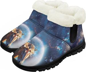 Девочки Мальчики Ботинки Детские Снег Зимние Ботинки Для Улицы На Щиколотку Теплые Без Шнуровки С Искусственным Мехом Легкая Обувь Chririnla, Galaxy Horse