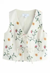 Верхняя часть топа стандартного кроя с цветочным узором и вышивкой крестиком, завязками спереди. Next, Ecru