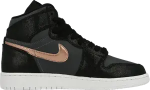 Кроссовки Air Jordan 1 Retro High GS Black Metallic Red Bronze, черный