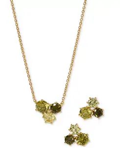 Ожерелье с тремя подвесками и серьгами-гвоздиками из кубического циркония, 16 дюймов + удлинитель 2 дюйма Eliot Danori, green/gold