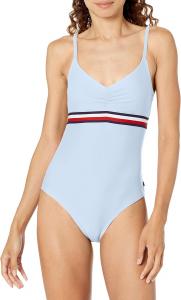 Классический женский слитный купальник Tommy Hilfiger с V-образным вырезом, Chambray Multi