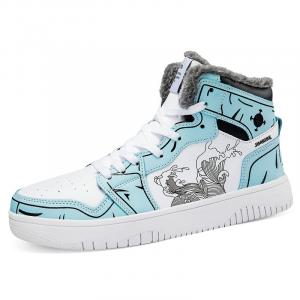 King Jinmai Скользоустойчивые утепленные высокие скейтерские кроссовки мужские - небесно-голубые, утолщенные с флисовой подкладкой, цвет Sky Blue-Thickened and Fleece-Lined