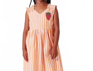 Платье Via для девочек в оранжево-розовую полоску Pink Chicken