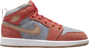 Кроссовки Air Jordan 1 Mid SE PS Denim Red, оранжевый