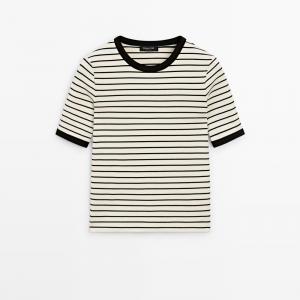 Футболка Massimo Dutti Short Sleeve With Contrast Stripes, белый