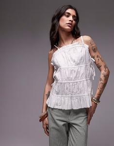 Топ из поплина с плиссировкой и ярусами цвета слоновой кости Topshop