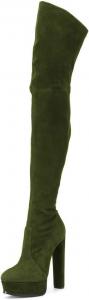 FSJ сексуальные ботфорты выше колена с высокой платформой и толстым каблуком, эластичная кожа, размер 4-15 US, Olive Green