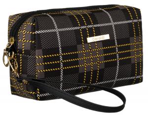 Женская косметичка из синтетического материала Cavaldi, клетчатая дорожная косметичка с ремешком, черная ROVICKY