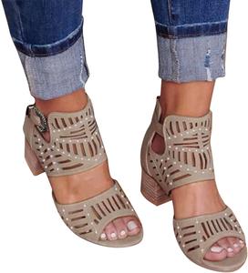 Женские босоножки SACFOF с открытым носком, летние босоножки с пряжкой и вырезами на низком каблуке, нарядные босоножки с ремешком на щиколотке и задней молнией, Khaki